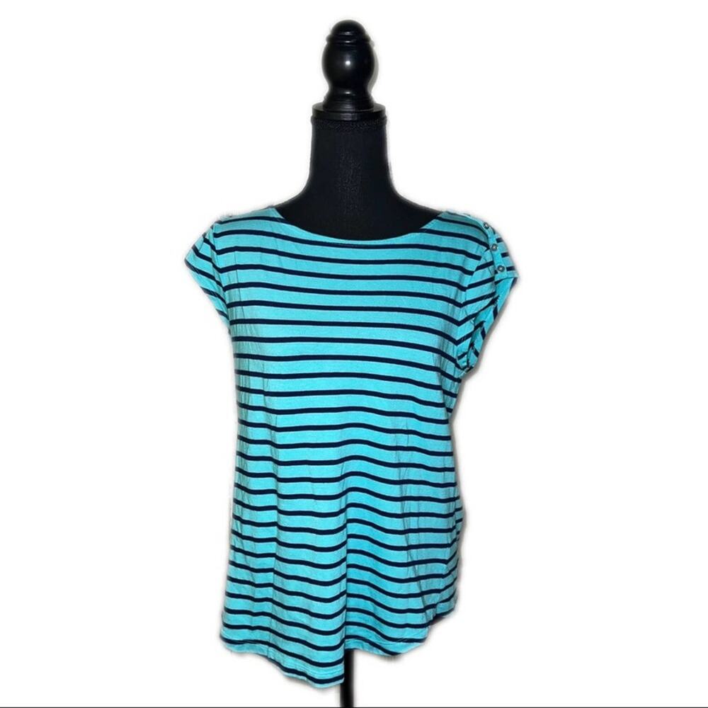 Liz Claiborne Top Knit Soft Cotton Modal Striped Blue Blouse Women’s L
